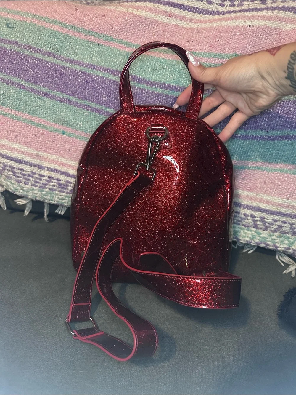 Lux de Ville Shimmer Quilted Red Mini Backpack